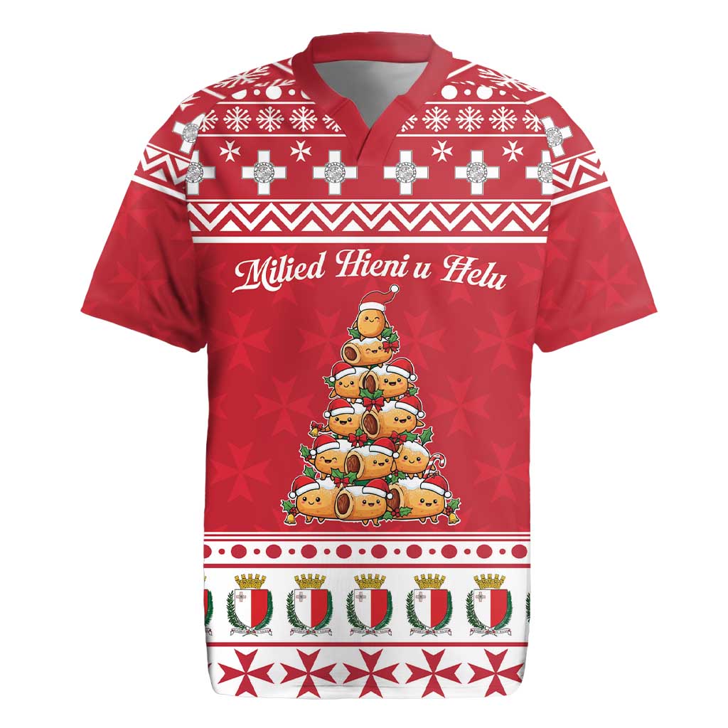 Cute Maltese Imqaret Pastry Christmas Rugby Jersey Christmas Joy in Malta - Wonder Print Shop