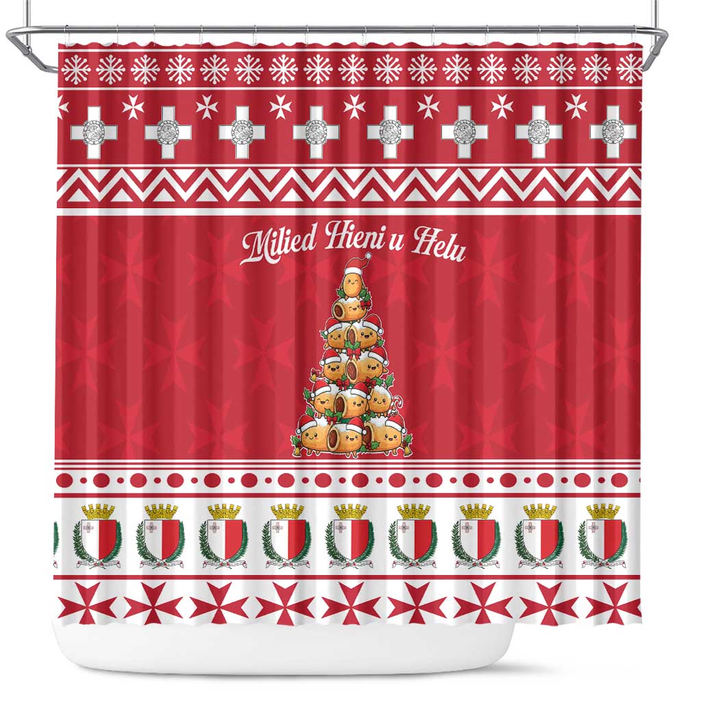 Cute Maltese Imqaret Pastry Christmas Shower Curtain Christmas Joy in Malta - Wonder Print Shop