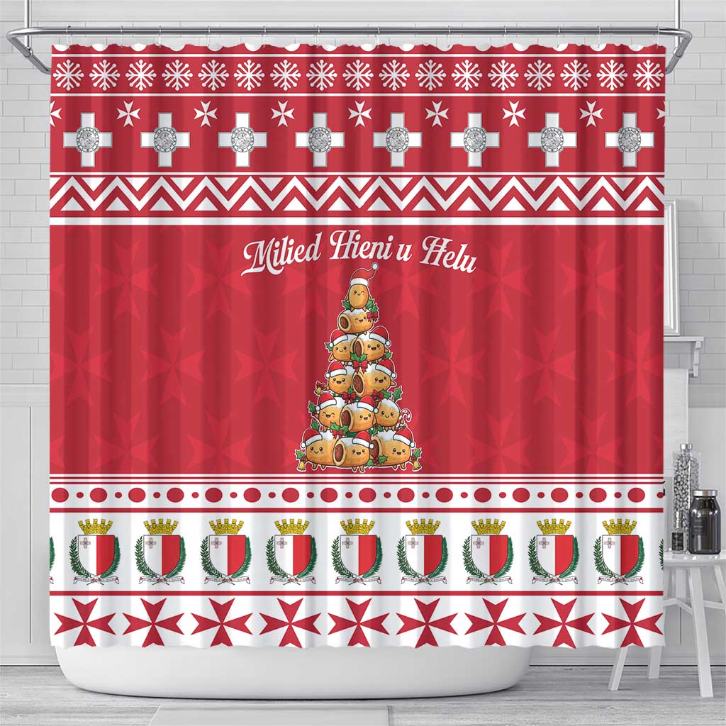 Cute Maltese Imqaret Pastry Christmas Shower Curtain Christmas Joy in Malta - Wonder Print Shop