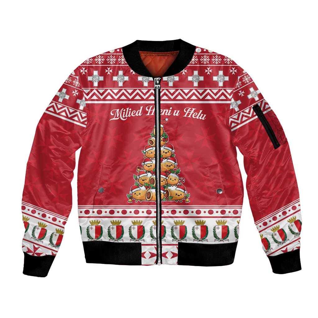 Cute Maltese Imqaret Pastry Christmas Sleeve Zip Bomber Jacket Christmas Joy in Malta - Wonder Print Shop