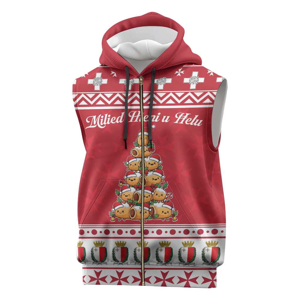 Cute Maltese Imqaret Pastry Christmas Sleeveless Zip Hoodie Christmas Joy in Malta - Wonder Print Shop