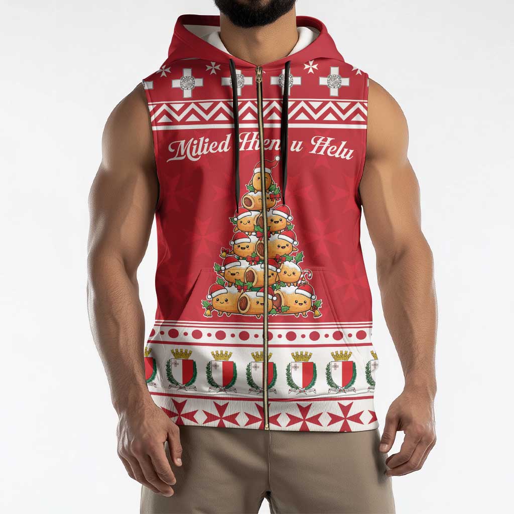Cute Maltese Imqaret Pastry Christmas Sleeveless Zip Hoodie Christmas Joy in Malta - Wonder Print Shop