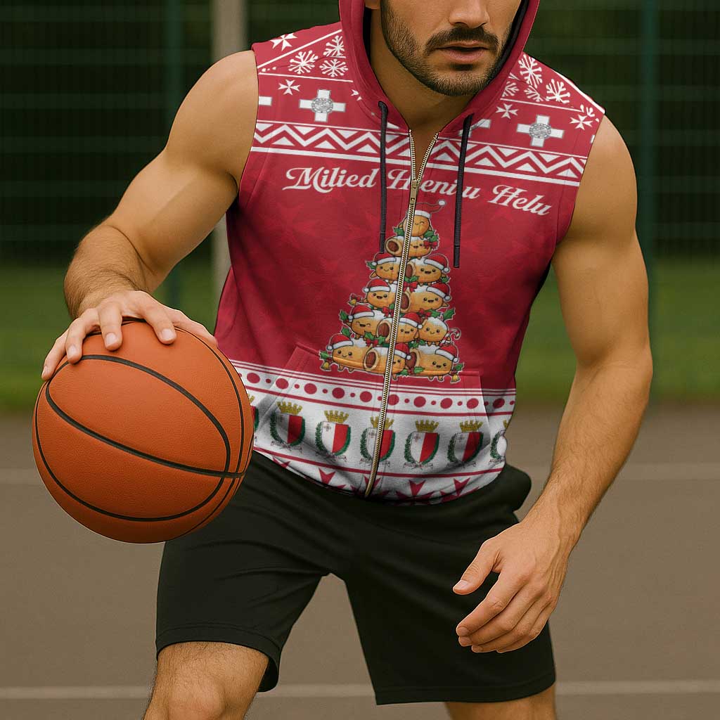 Cute Maltese Imqaret Pastry Christmas Sleeveless Zip Hoodie Christmas Joy in Malta - Wonder Print Shop