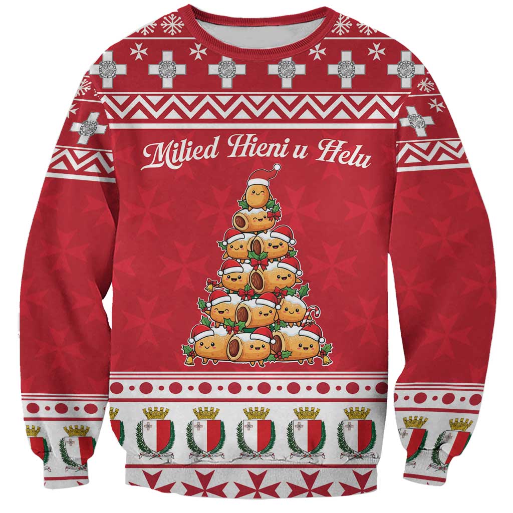 Cute Maltese Imqaret Pastry Christmas Sweatshirt Christmas Joy in Malta - Wonder Print Shop