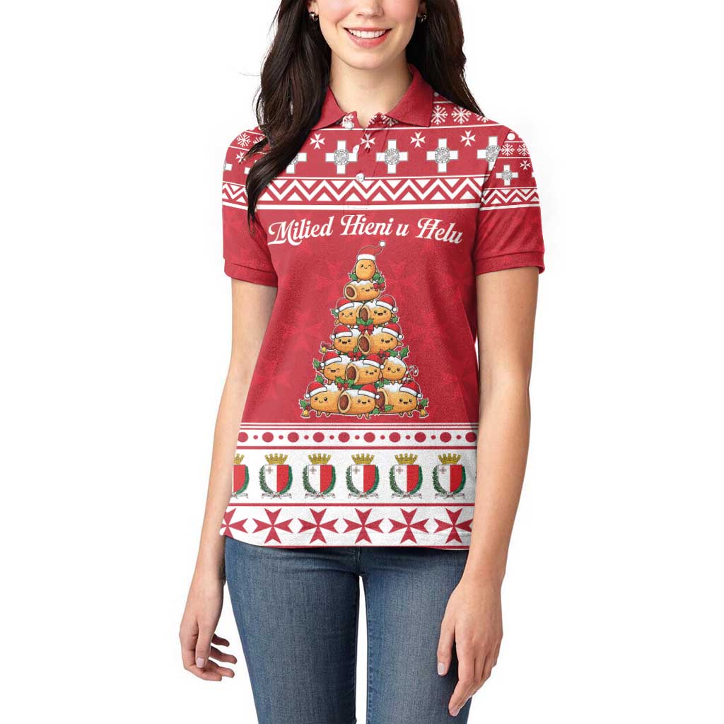 Cute Maltese Imqaret Pastry Christmas Women Polo Shirt Christmas Joy in Malta - Wonder Print Shop