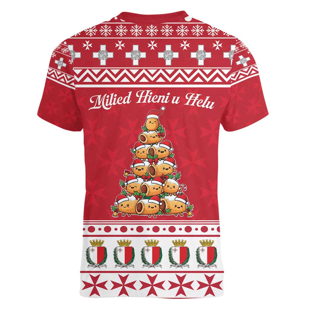 Cute Maltese Imqaret Pastry Christmas Women V-Neck T-Shirt Christmas Joy in Malta - Wonder Print Shop