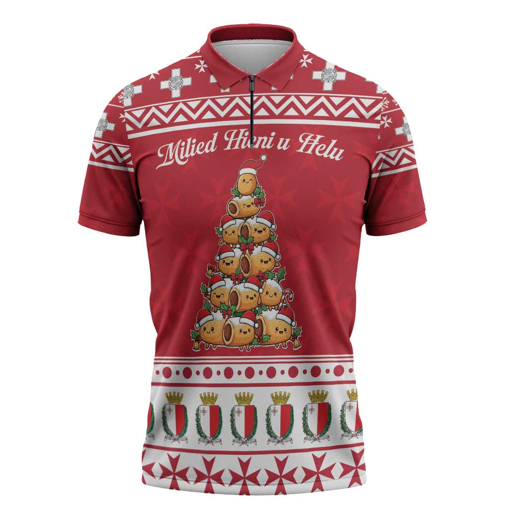 Cute Maltese Imqaret Pastry Christmas Zipper Polo Shirt Christmas Joy in Malta - Wonder Print Shop
