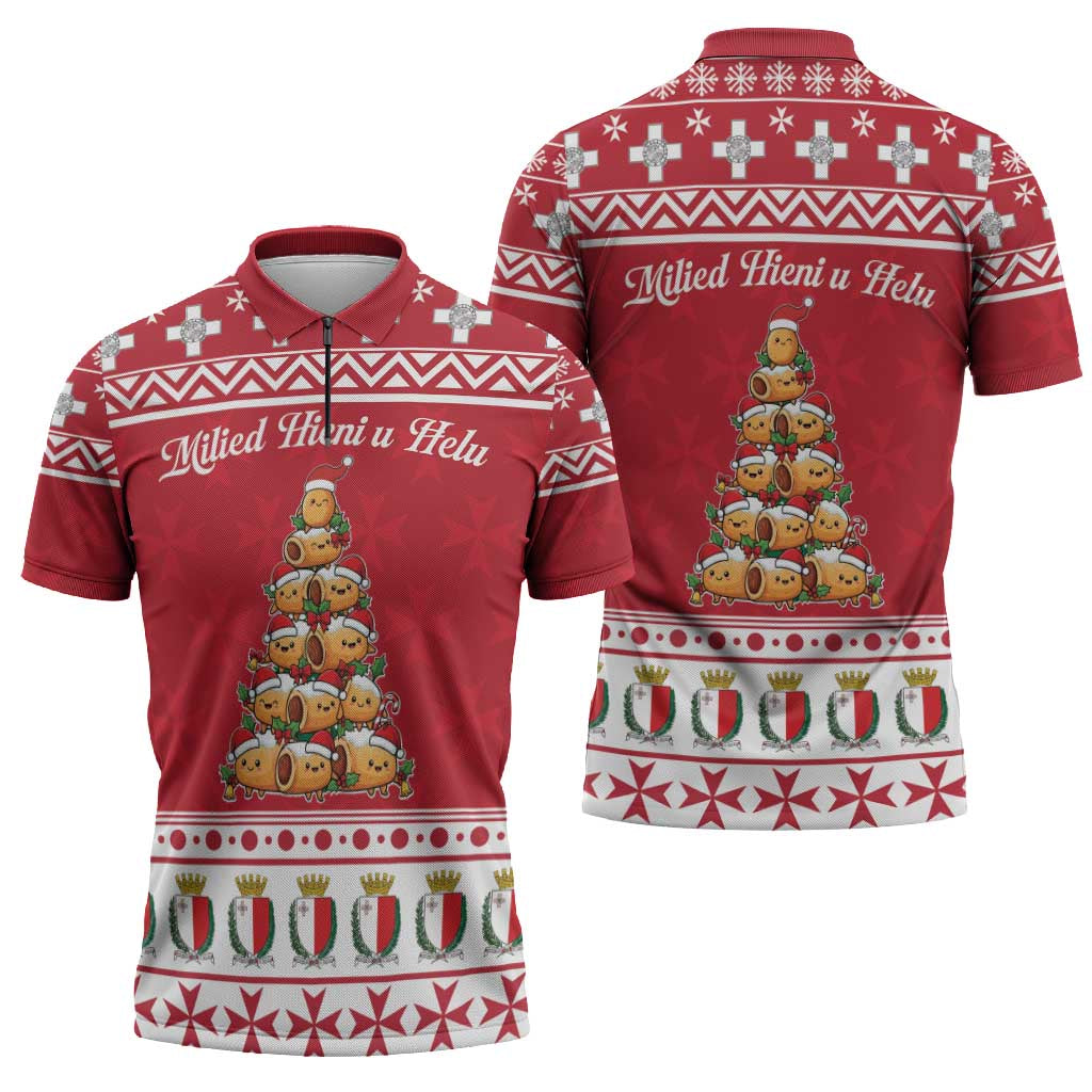 Cute Maltese Imqaret Pastry Christmas Zipper Polo Shirt Christmas Joy in Malta - Wonder Print Shop