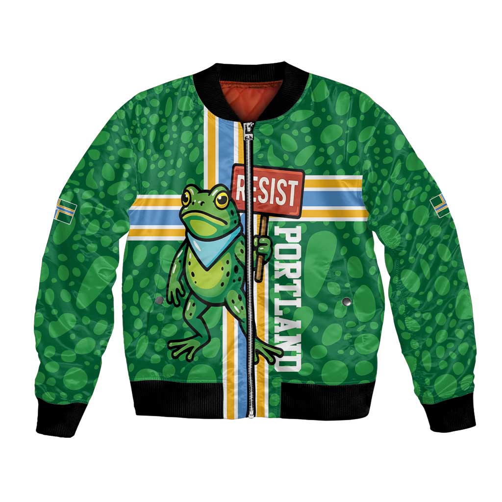 Personalized Resist Portland Frog Bomber Jacket Frog Activist Protest City - Wonder Print Shop