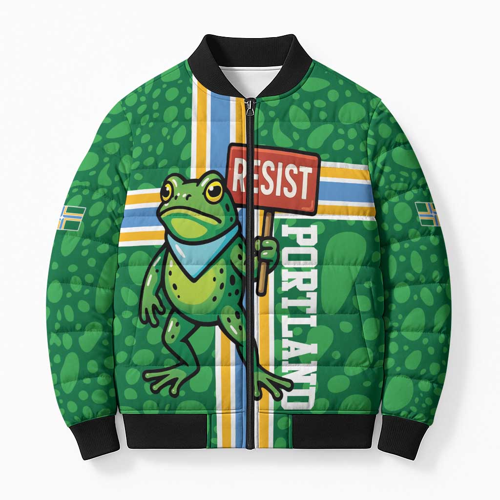 Personalized Resist Portland Frog Bomber Puffer Jacket Frog Activist Protest City - Wonder Print Shop