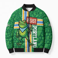 Personalized Resist Portland Frog Bomber Puffer Jacket Frog Activist Protest City - Wonder Print Shop
