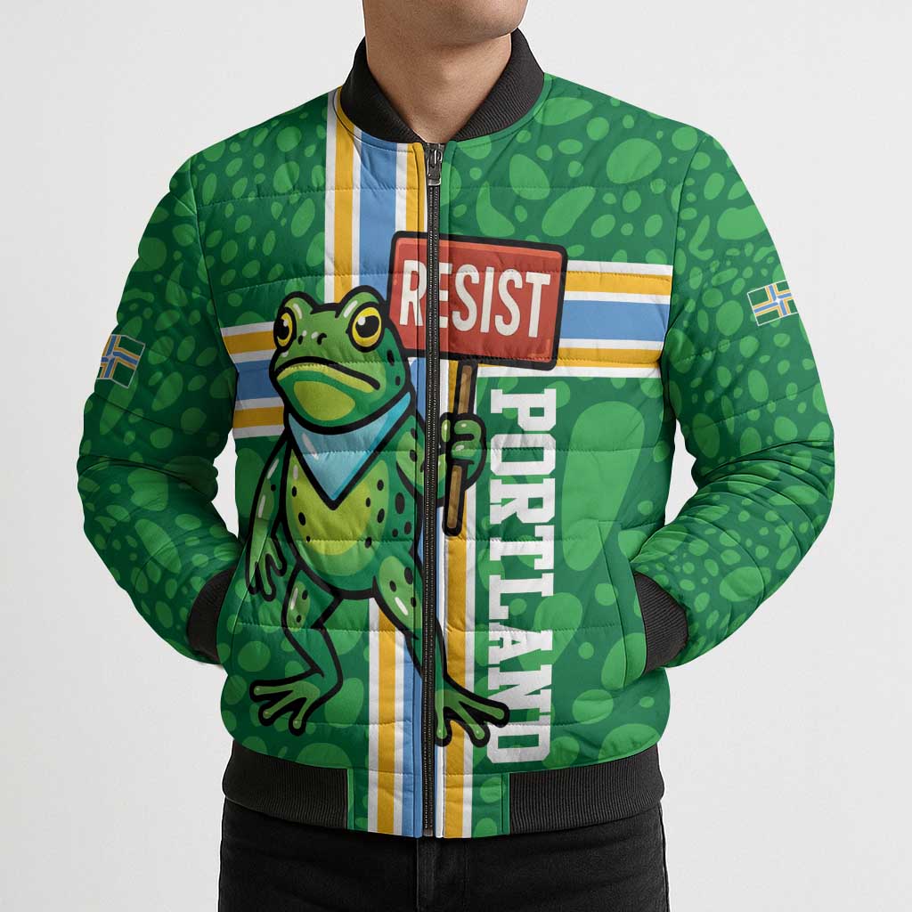 Personalized Resist Portland Frog Bomber Puffer Jacket Frog Activist Protest City - Wonder Print Shop