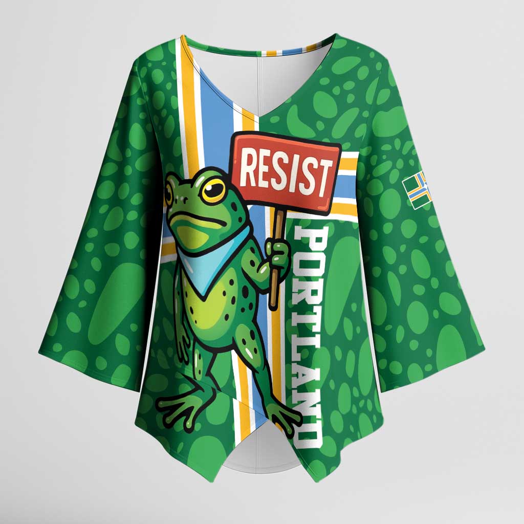 Personalized Resist Portland Frog Kimono Sleeve Blouse Frog Activist Protest City - Wonder Print Shop