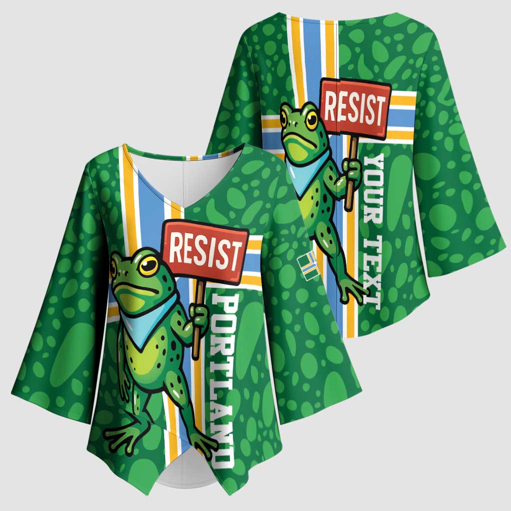 Personalized Resist Portland Frog Kimono Sleeve Blouse Frog Activist Protest City - Wonder Print Shop