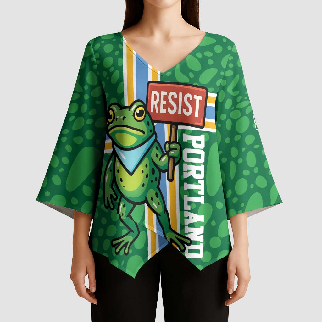 Personalized Resist Portland Frog Kimono Sleeve Blouse Frog Activist Protest City - Wonder Print Shop