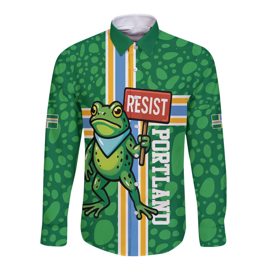 Personalized Resist Portland Frog Long Sleeve Button Shirt Frog Activist Protest City - Wonder Print Shop