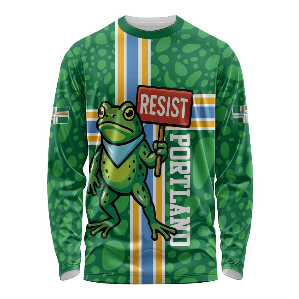 Personalized Resist Portland Frog Long Sleeve Shirt Frog Activist Protest City - Wonder Print Shop