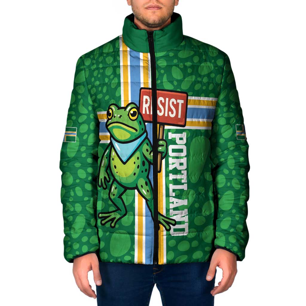 Personalized Resist Portland Frog Padded Jacket Frog Activist Protest City - Wonder Print Shop