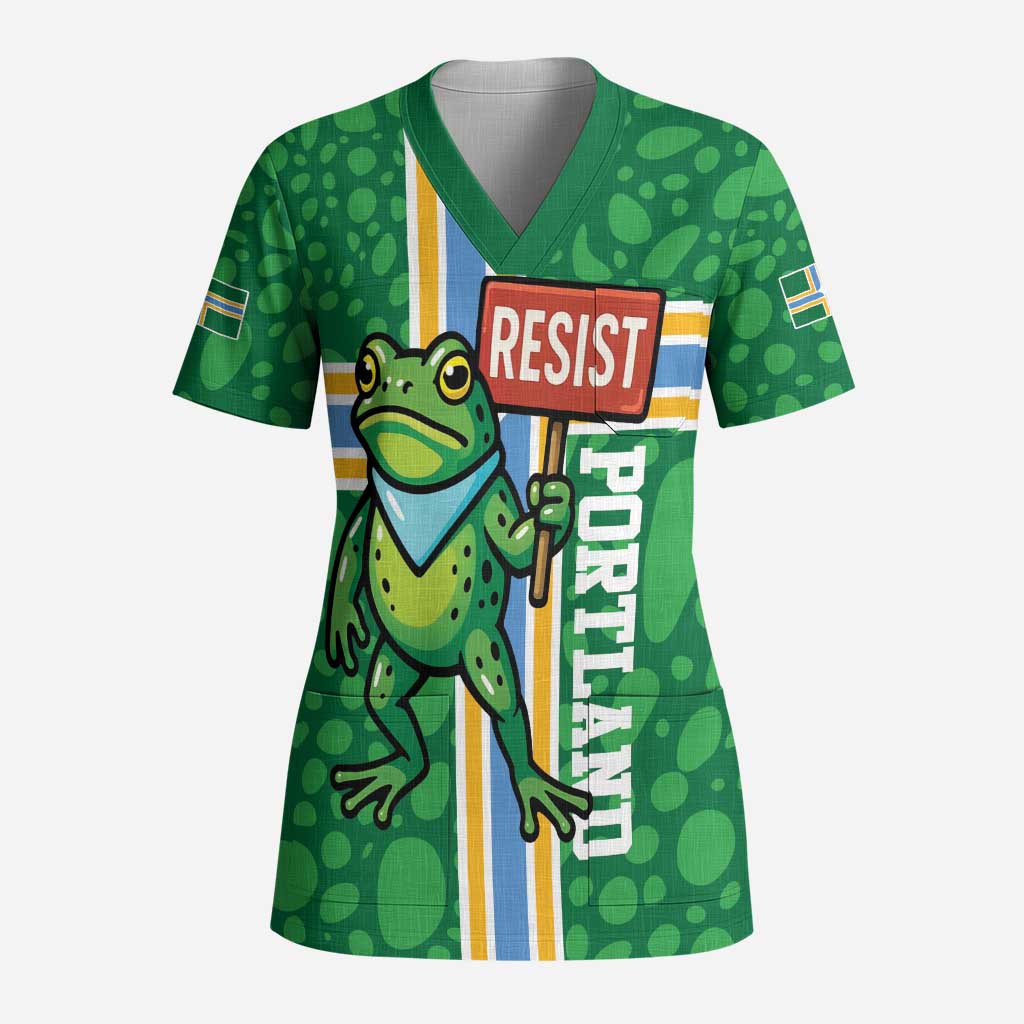 Personalized Resist Portland Frog Scrub Top Frog Activist Protest City - Wonder Print Shop