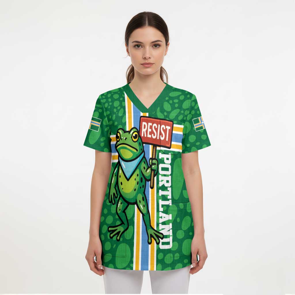 Personalized Resist Portland Frog Scrub Top Frog Activist Protest City - Wonder Print Shop