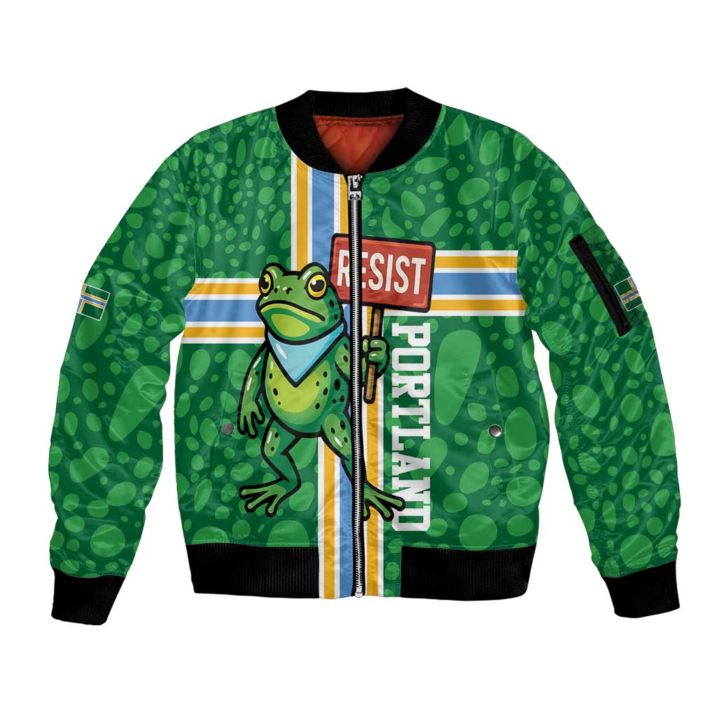 Personalized Resist Portland Frog Sleeve Zip Bomber Jacket Frog Activist Protest City - Wonder Print Shop