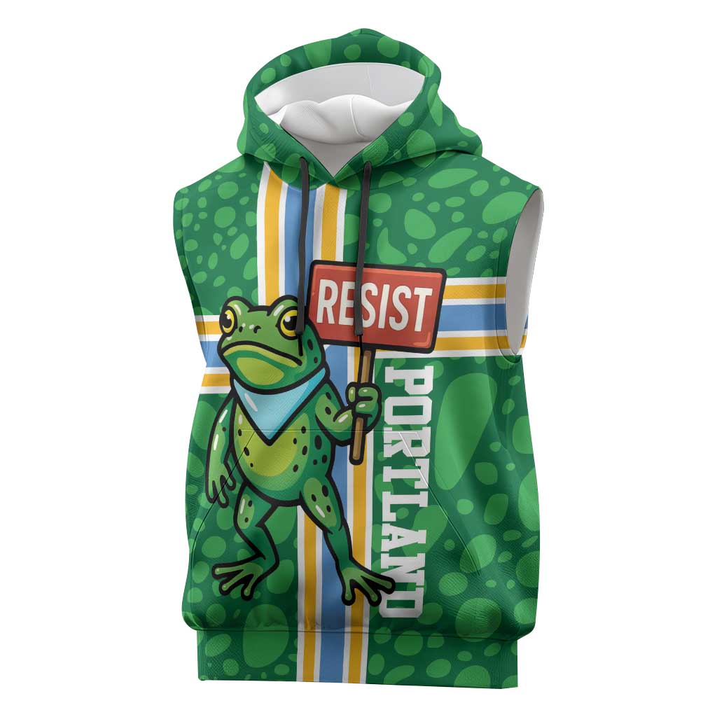 Personalized Resist Portland Frog Sleeveless Hoodie Frog Activist Protest City - Wonder Print Shop