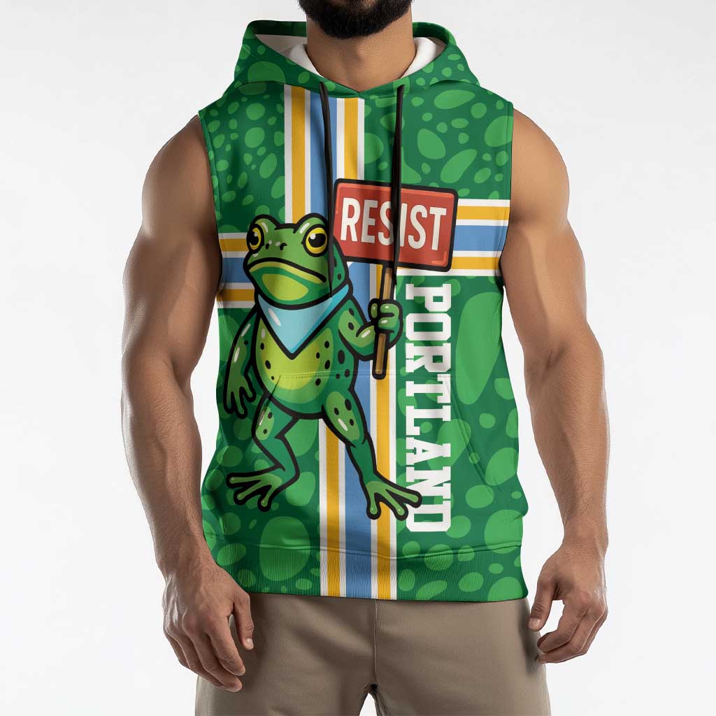 Personalized Resist Portland Frog Sleeveless Hoodie Frog Activist Protest City - Wonder Print Shop