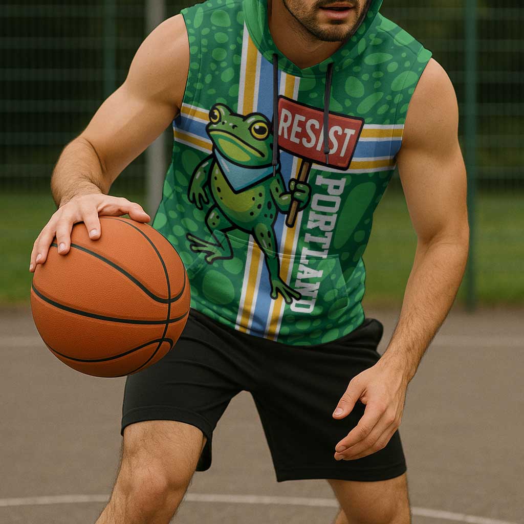 Personalized Resist Portland Frog Sleeveless Hoodie Frog Activist Protest City - Wonder Print Shop