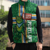 Personalized Resist Portland Frog Sleeveless Puffer Jacket Frog Activist Protest City - Wonder Print Shop