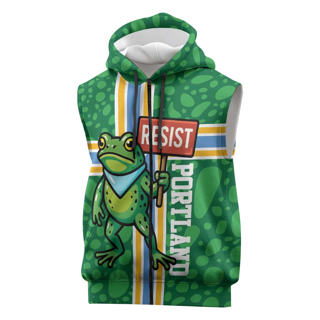 Personalized Resist Portland Frog Sleeveless Zip Hoodie Frog Activist Protest City - Wonder Print Shop
