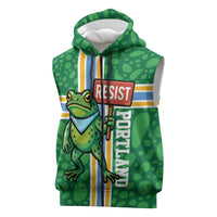 Personalized Resist Portland Frog Sleeveless Zip Hoodie Frog Activist Protest City - Wonder Print Shop