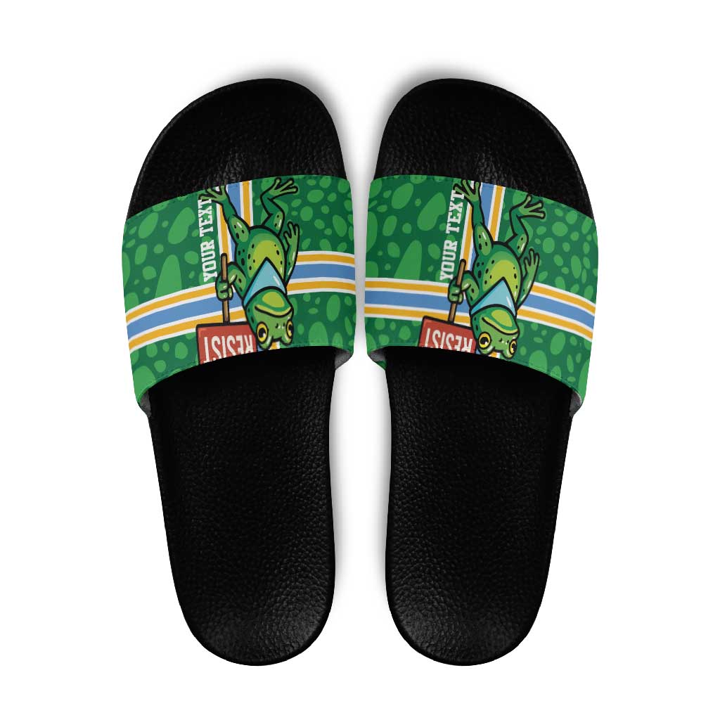Personalized Resist Portland Frog Slide Sandals Frog Activist Protest City - Wonder Print Shop