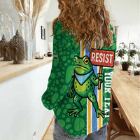Personalized Resist Portland Frog Women Casual Shirt Frog Activist Protest City - Wonder Print Shop