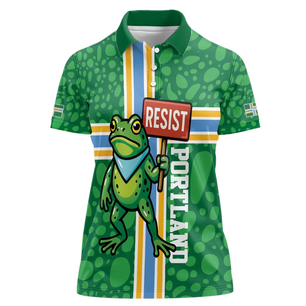 Personalized Resist Portland Frog Women Polo Shirt Frog Activist Protest City - Wonder Print Shop