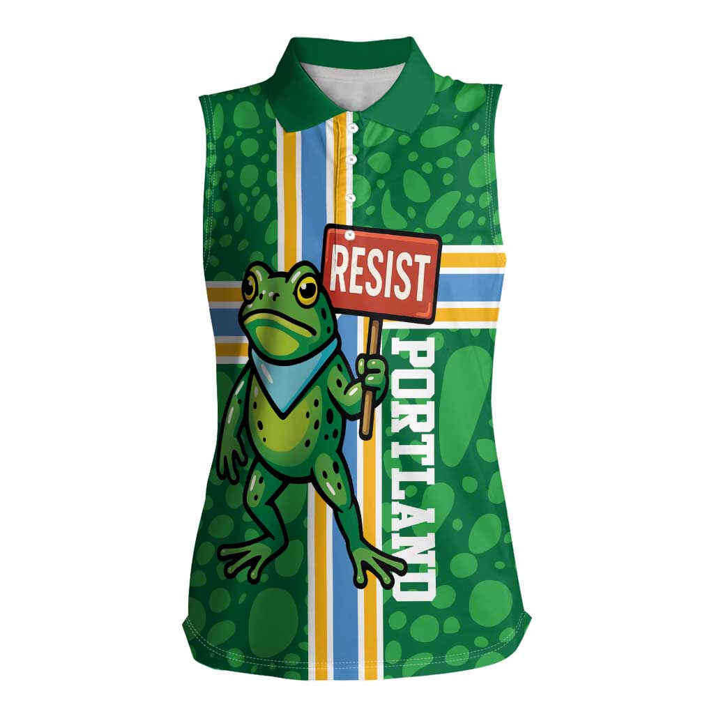 Personalized Resist Portland Frog Women Sleeveless Polo Shirt Frog Activist Protest City - Wonder Print Shop