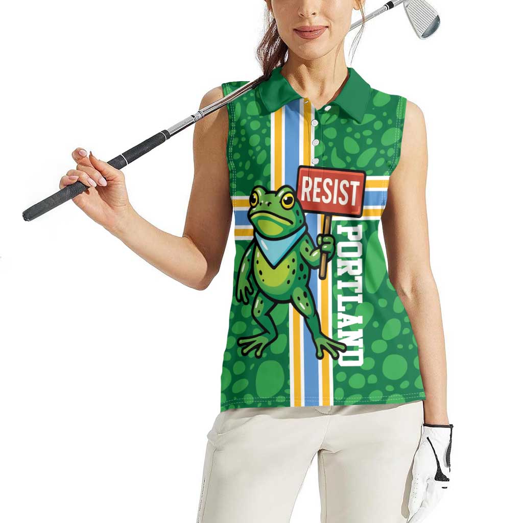 Personalized Resist Portland Frog Women Sleeveless Polo Shirt Frog Activist Protest City - Wonder Print Shop