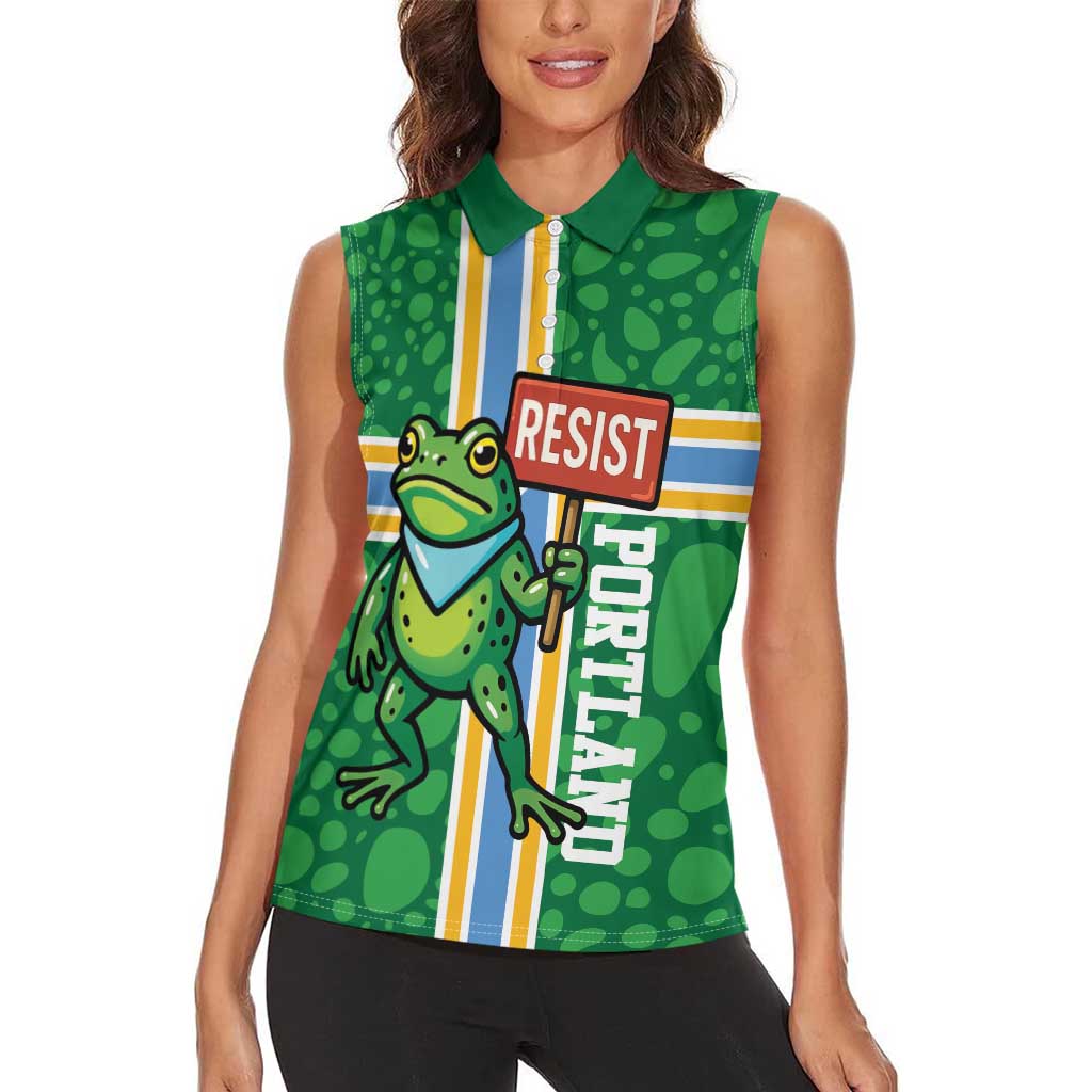 Personalized Resist Portland Frog Women Sleeveless Polo Shirt Frog Activist Protest City - Wonder Print Shop