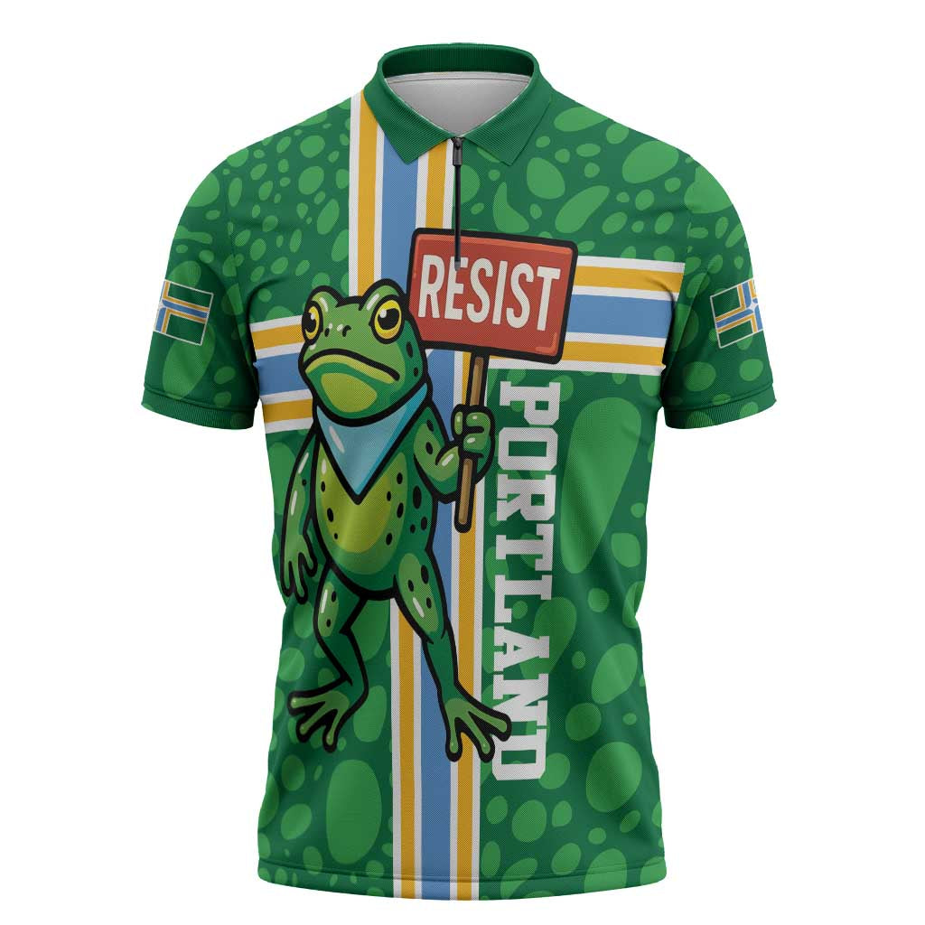 Personalized Resist Portland Frog Zipper Polo Shirt Frog Activist Protest City - Wonder Print Shop