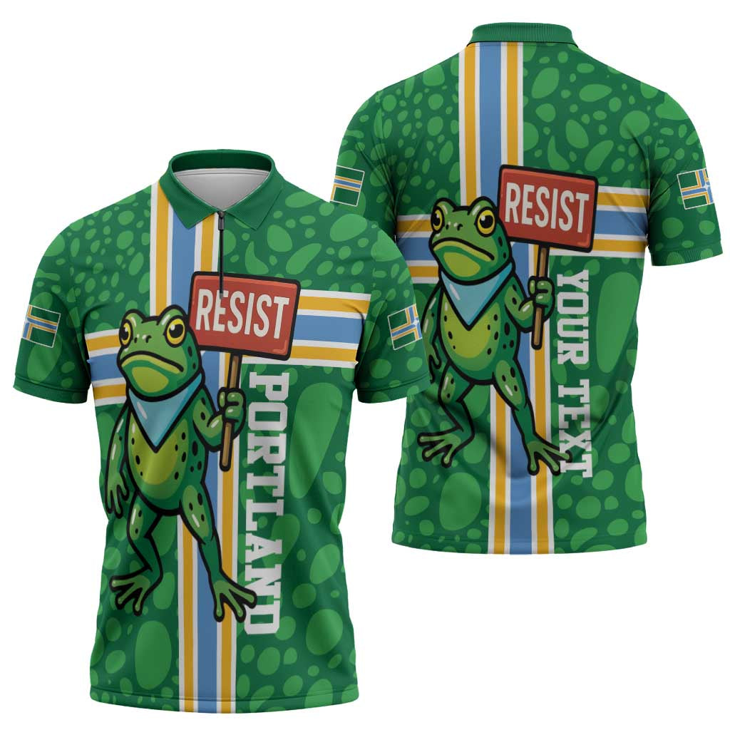 Personalized Resist Portland Frog Zipper Polo Shirt Frog Activist Protest City - Wonder Print Shop