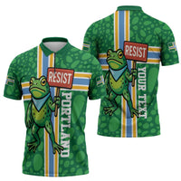 Personalized Resist Portland Frog Zipper Polo Shirt Frog Activist Protest City - Wonder Print Shop