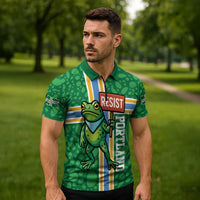 Personalized Resist Portland Frog Zipper Polo Shirt Frog Activist Protest City - Wonder Print Shop