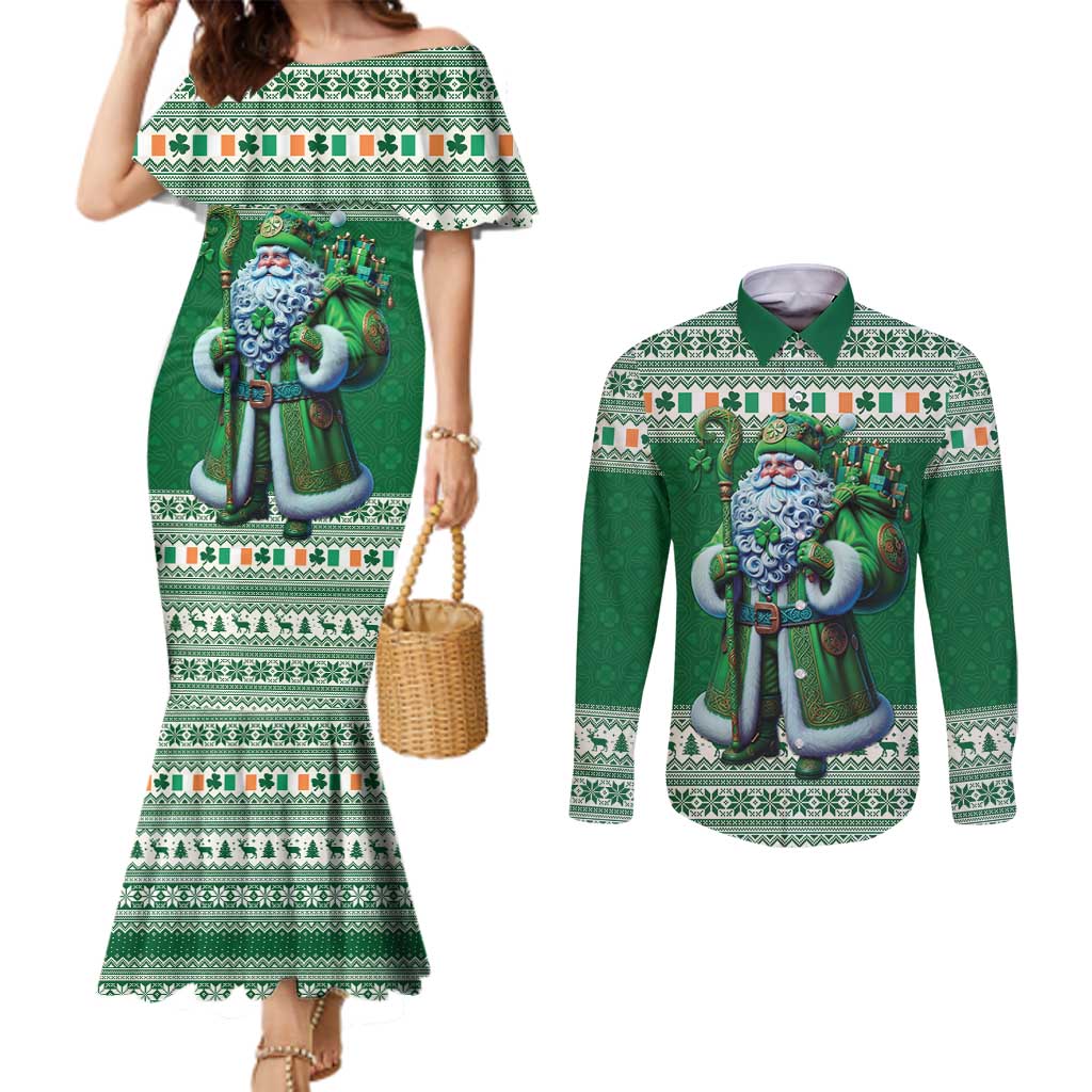 Ireland Christmas Couples Matching Mermaid Dress and Long Sleeve Button Shirt Irish Santa Claus - Wonder Print Shop