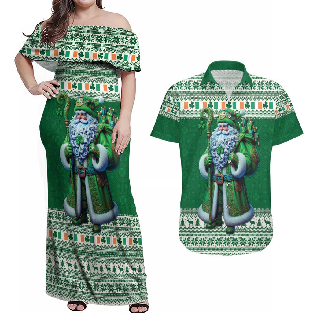 Ireland Christmas Couples Matching Off Shoulder Maxi Dress and Hawaiian Shirt Irish Santa Claus - Wonder Print Shop