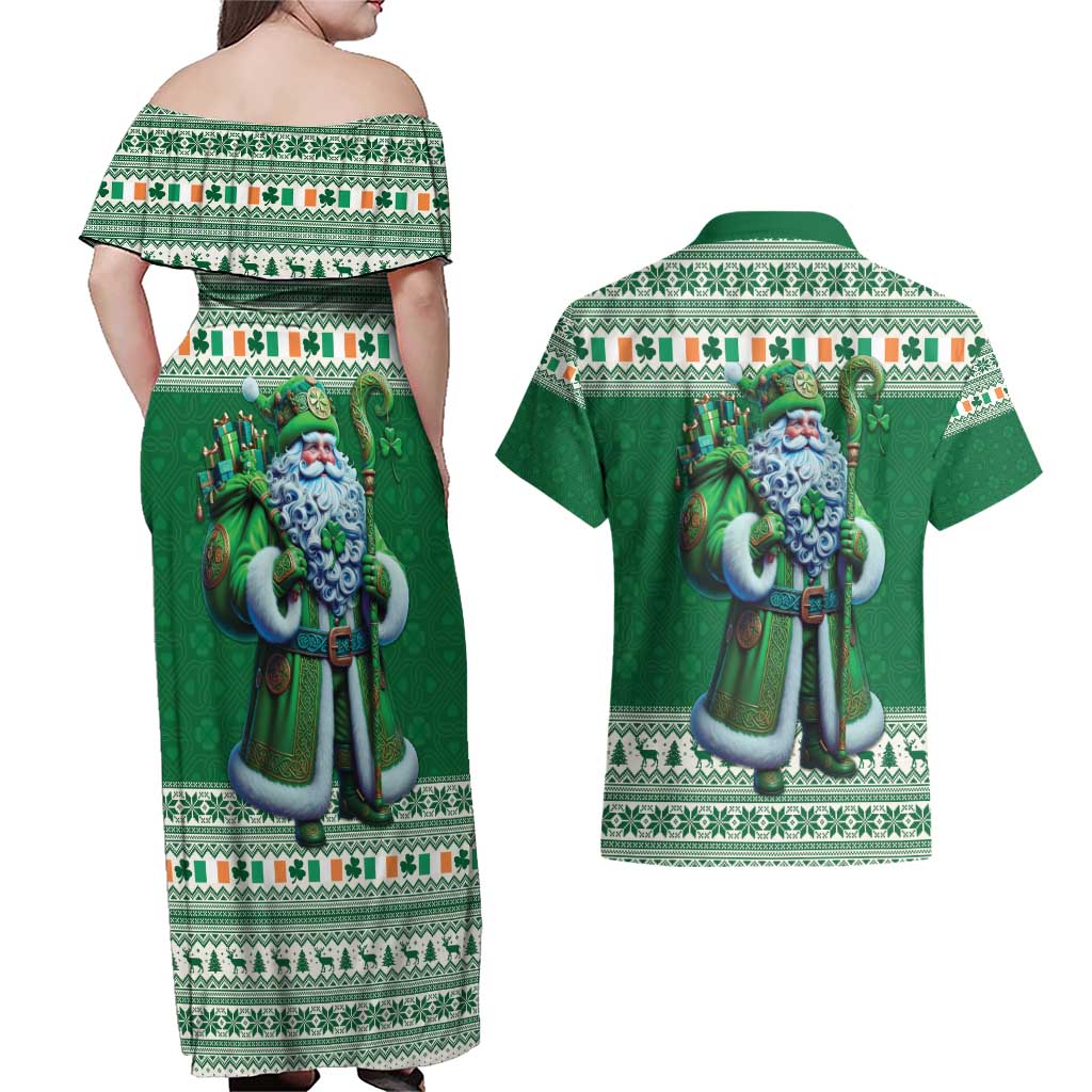 Ireland Christmas Couples Matching Off Shoulder Maxi Dress and Hawaiian Shirt Irish Santa Claus - Wonder Print Shop