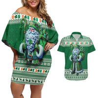 Ireland Christmas Couples Matching Off Shoulder Short Dress and Hawaiian Shirt Irish Santa Claus - Wonder Print Shop