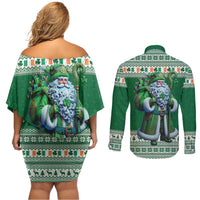 Ireland Christmas Couples Matching Off Shoulder Short Dress and Long Sleeve Button Shirt Irish Santa Claus - Wonder Print Shop