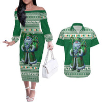 Ireland Christmas Couples Matching Off The Shoulder Long Sleeve Dress and Hawaiian Shirt Irish Santa Claus - Wonder Print Shop