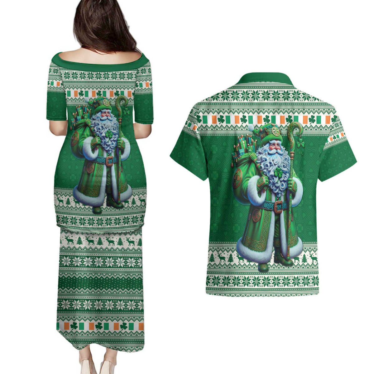 Ireland Christmas Couples Matching Puletasi and Hawaiian Shirt Irish Santa Claus - Wonder Print Shop