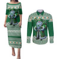 Ireland Christmas Couples Matching Puletasi and Long Sleeve Button Shirt Irish Santa Claus - Wonder Print Shop