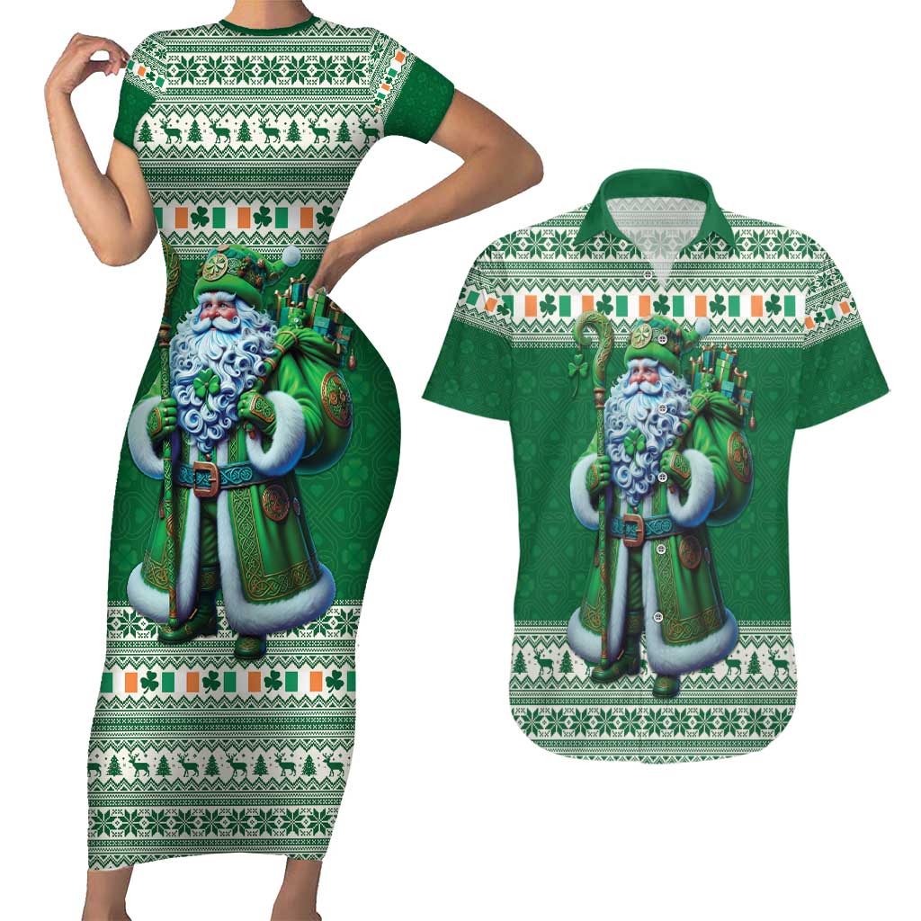 Ireland Christmas Couples Matching Short Sleeve Bodycon Dress and Hawaiian Shirt Irish Santa Claus - Wonder Print Shop